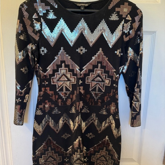 Express Blue Sheath Dress 3/4 Sleeve Cocktail - Picture 1 of 3